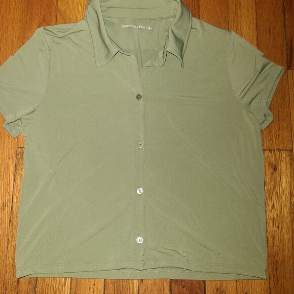 Abercrombie & Fitch Short-Sleeve Button-Up Polo -Olive Green sz Large - Picture 1 of 1